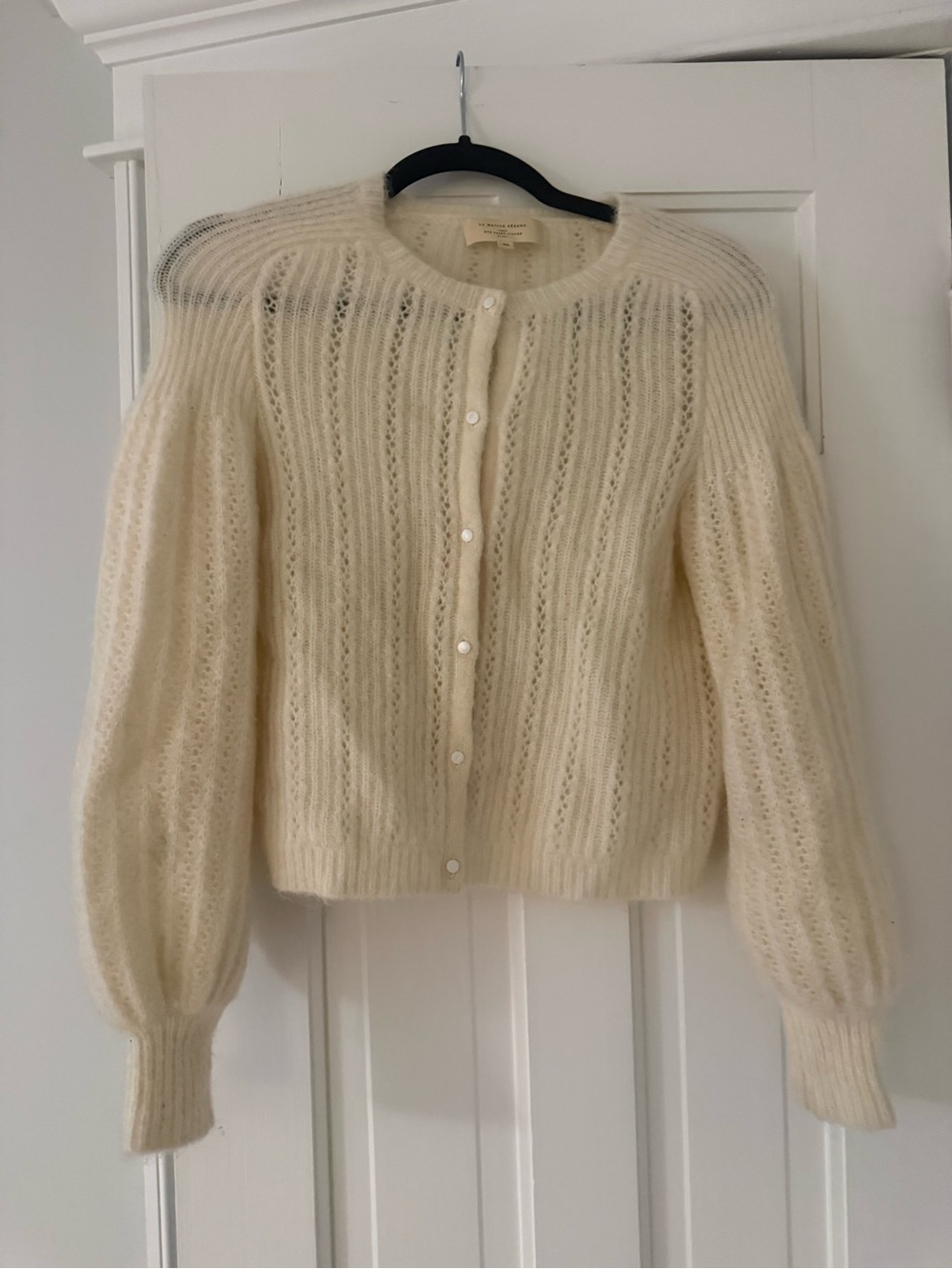 Sezane Cream Open-Knit Button Front Cardigan